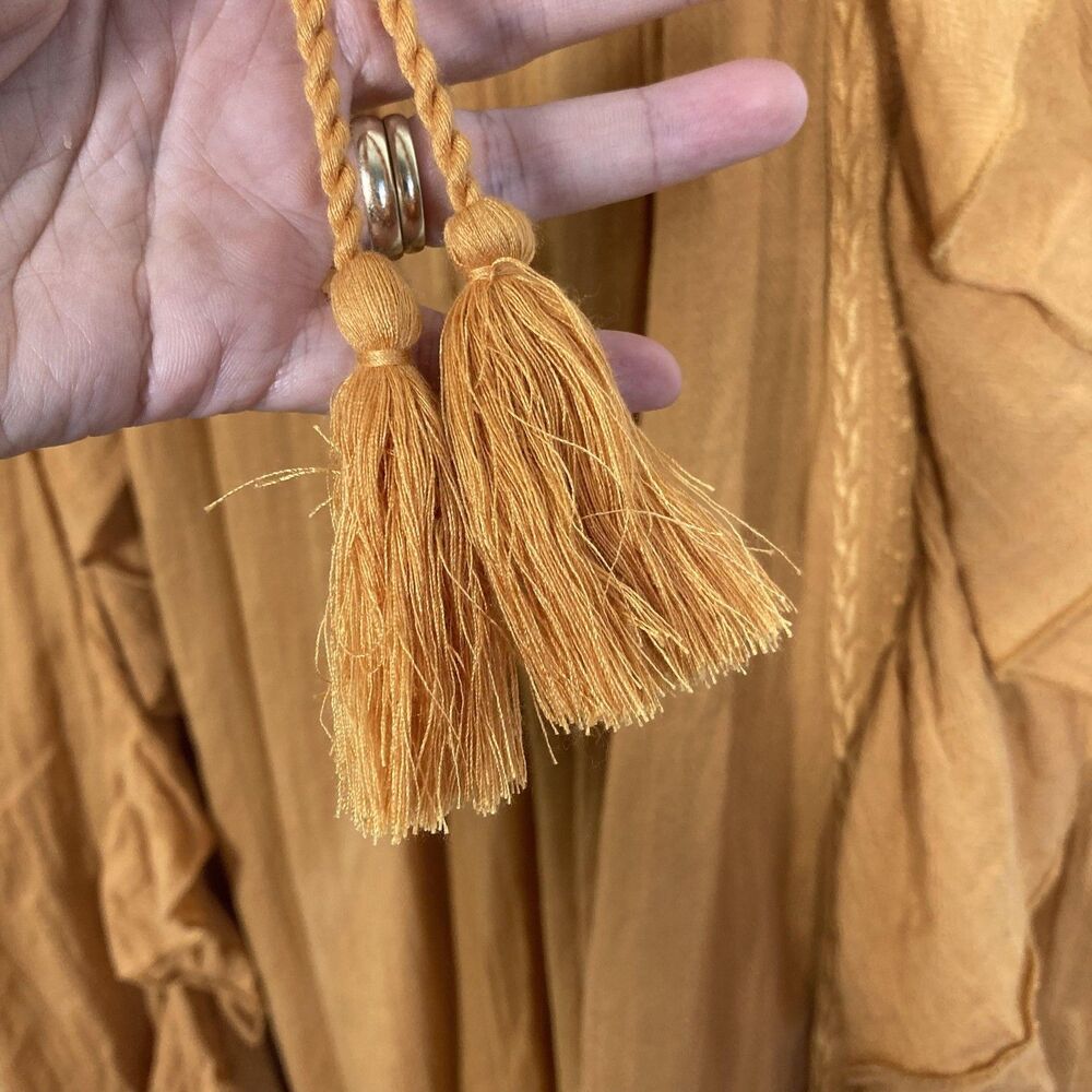 Talisman Sun Dress Small Mustard Yellow Boho Maxi Sleeveless Ruffle Tassel - Picture 15 of 16